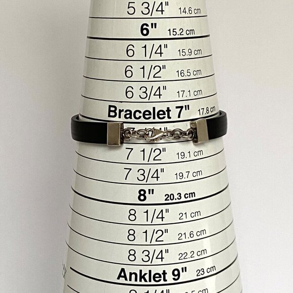 Sterling Silver 925 Rectangular Green Acrylic Black Banded Bracelet 7.5" - Picture 9 of 16